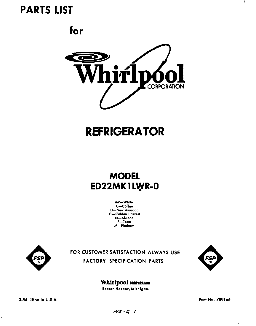 Whirlpool ED22MK1LWR0 front cover diagram