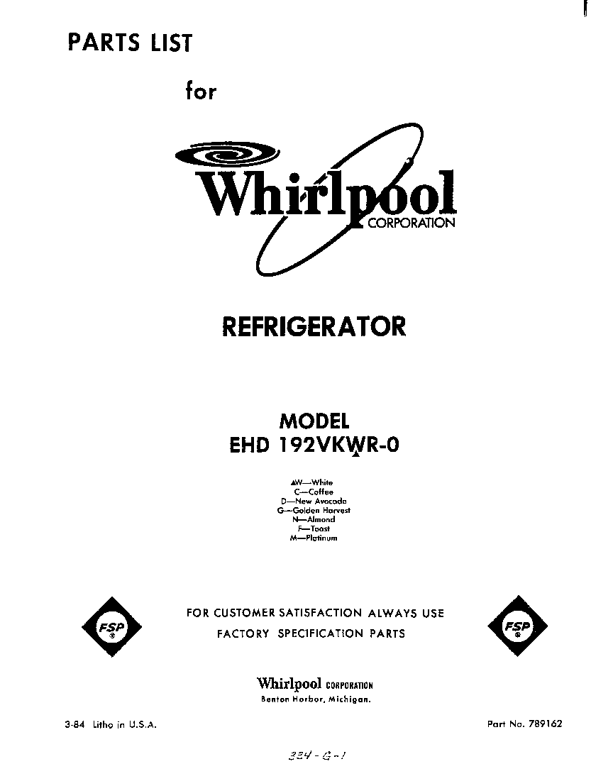 Whirlpool EHD192VKWR0 front cover diagram