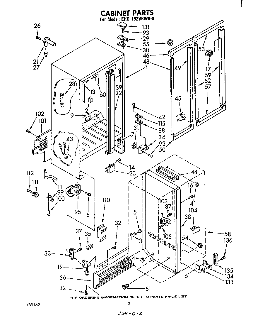 Whirlpool EHD192VKWR0 cabinet diagram