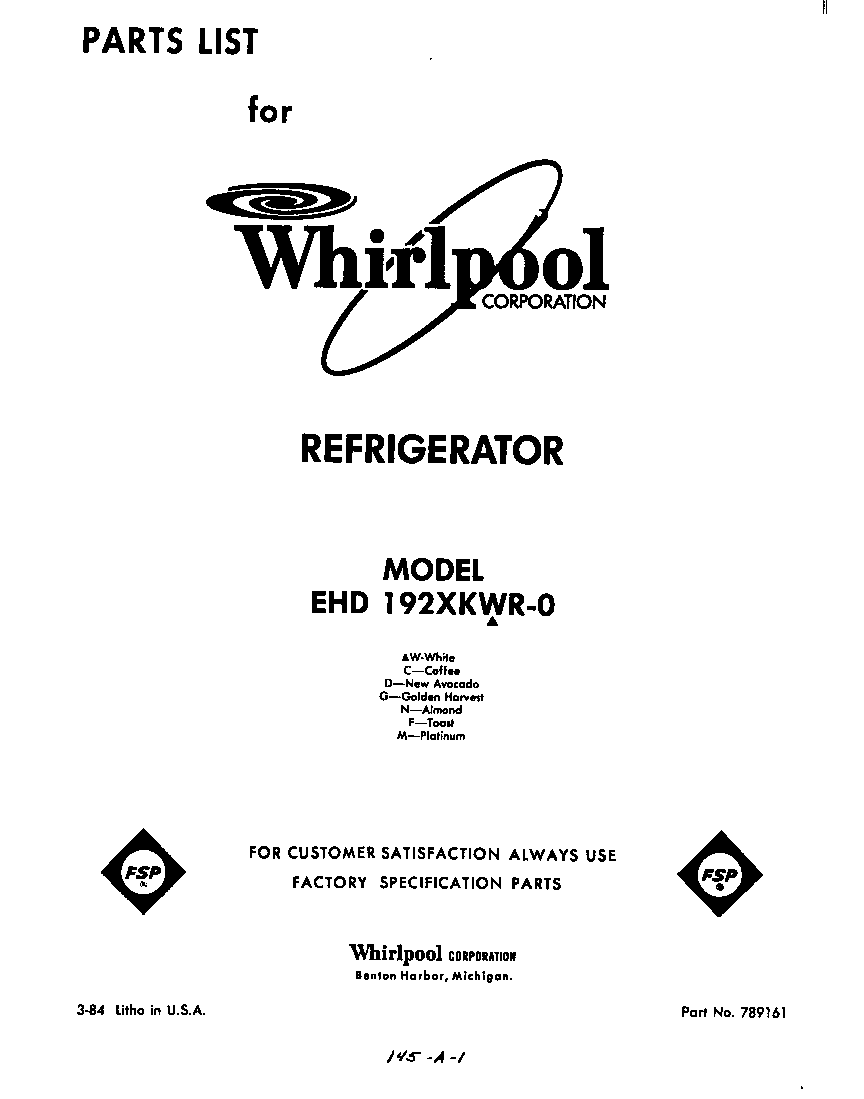 Whirlpool EHD192XKWR0 front cover diagram