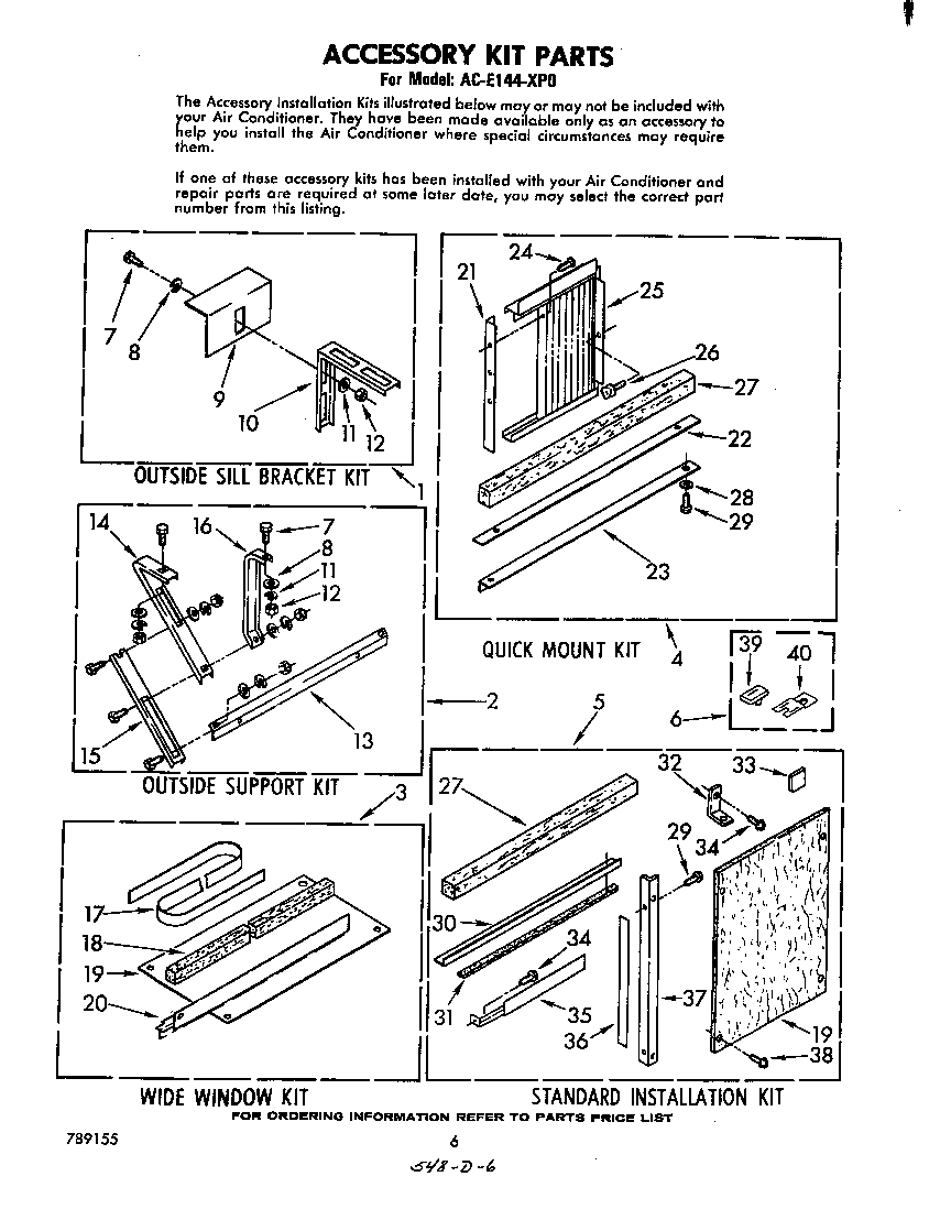 Whirlpool ACE144XP0 accessory kit parts diagram