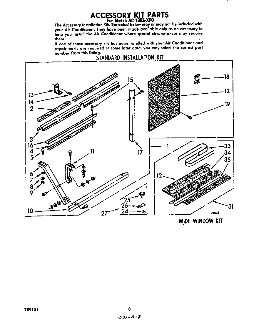 Whirlpool AC1352XP0 accessory kits diagram