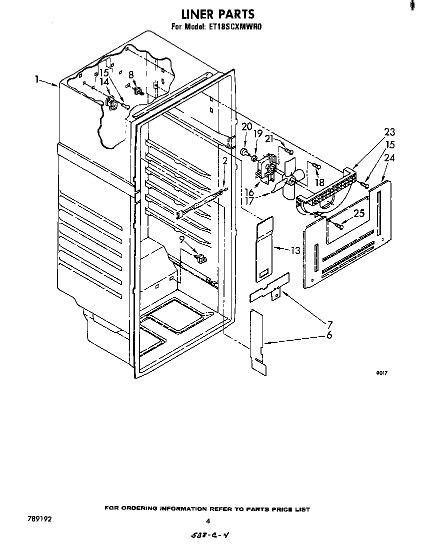 Whirlpool ET18SCXMWR0 liner diagram
