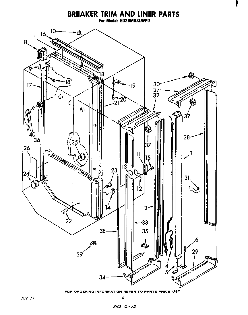 Whirlpool ED26MKXLWR0 breaker trim and liner diagram