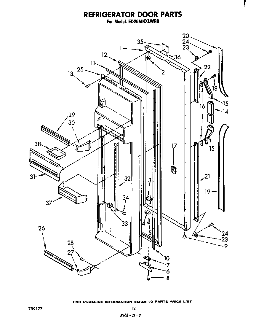 Whirlpool ED26MKXLWR0 refrigerator door diagram