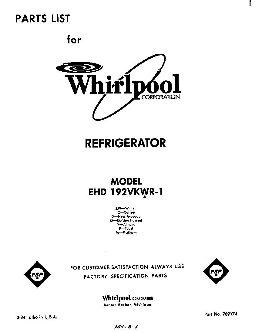 Whirlpool EHD192VKWR1 front cover diagram