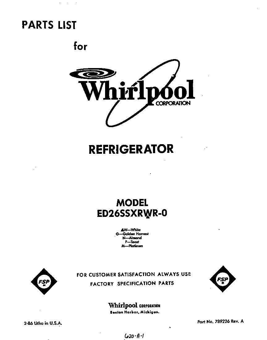 Whirlpool ED26SSXRWR0 front cover diagram