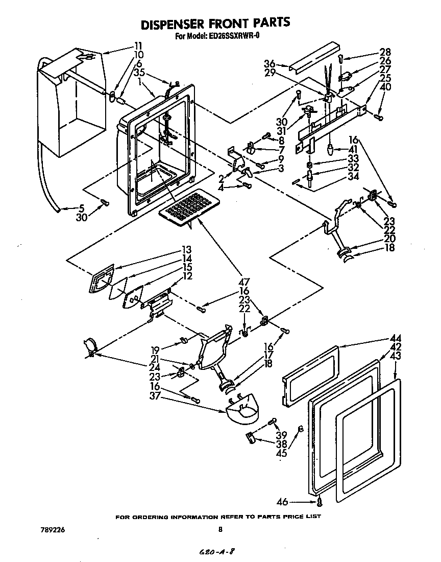Whirlpool ED26SSXRWR0 dispenser front diagram