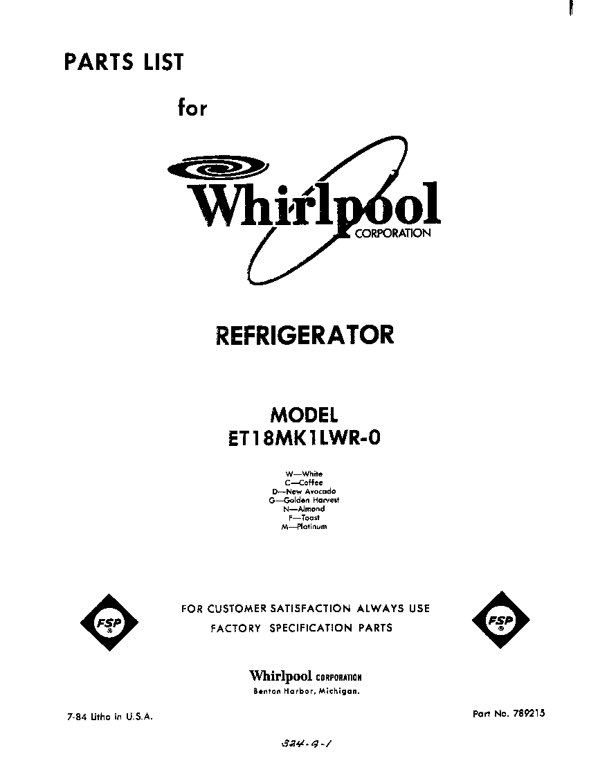 Whirlpool ET18MK1LWR0 front cover diagram