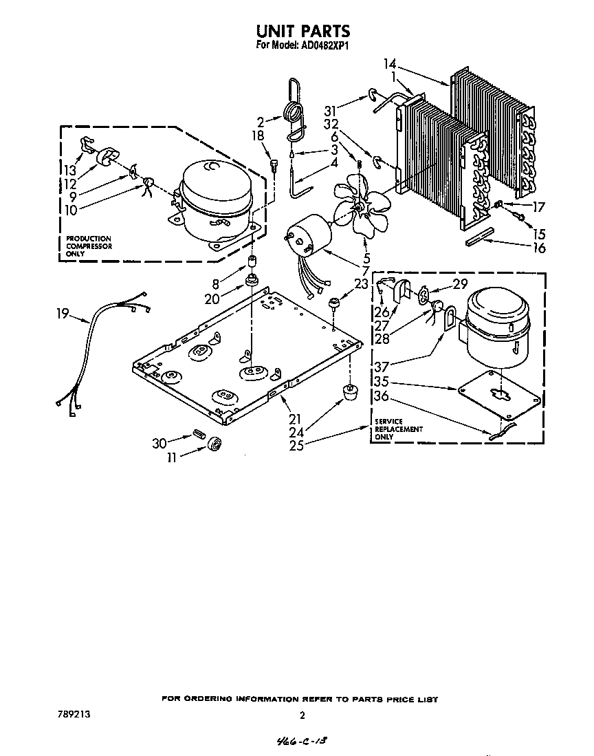 Whirlpool AD0482XP1 unit parts diagram