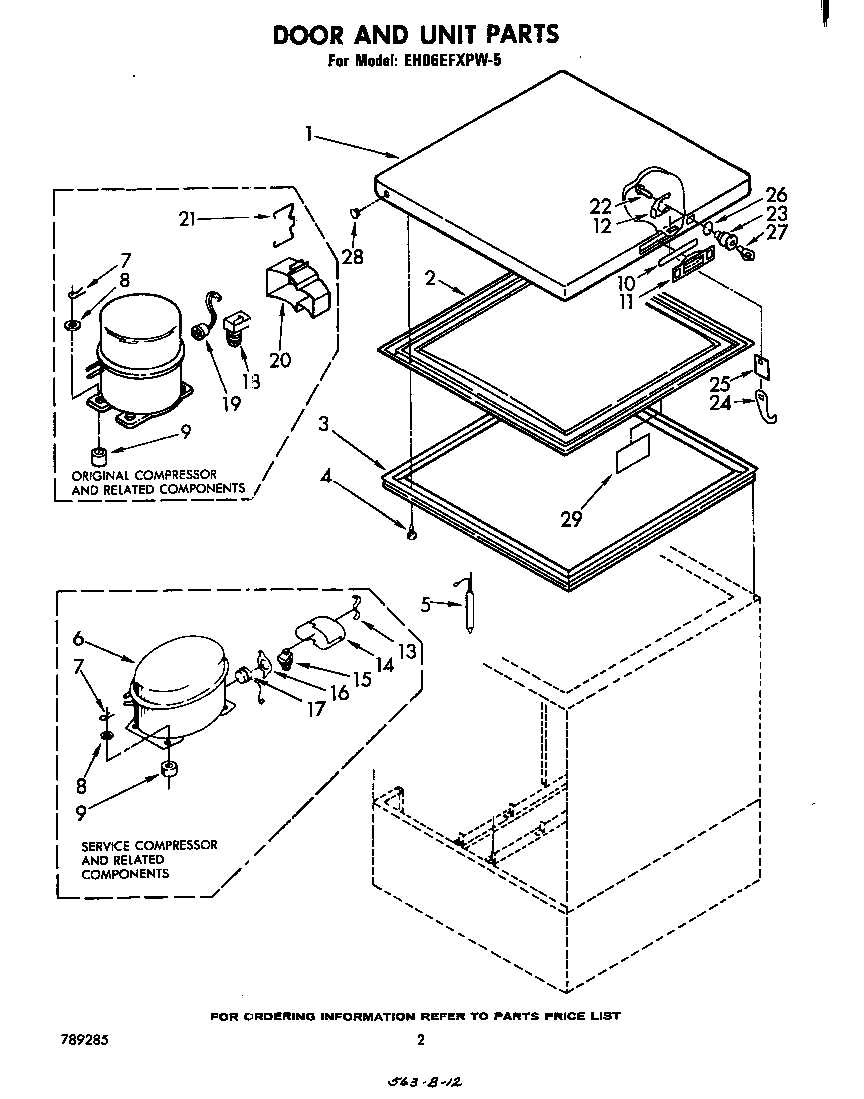 Whirlpool EH06EFXPW5 door and unit parts diagram