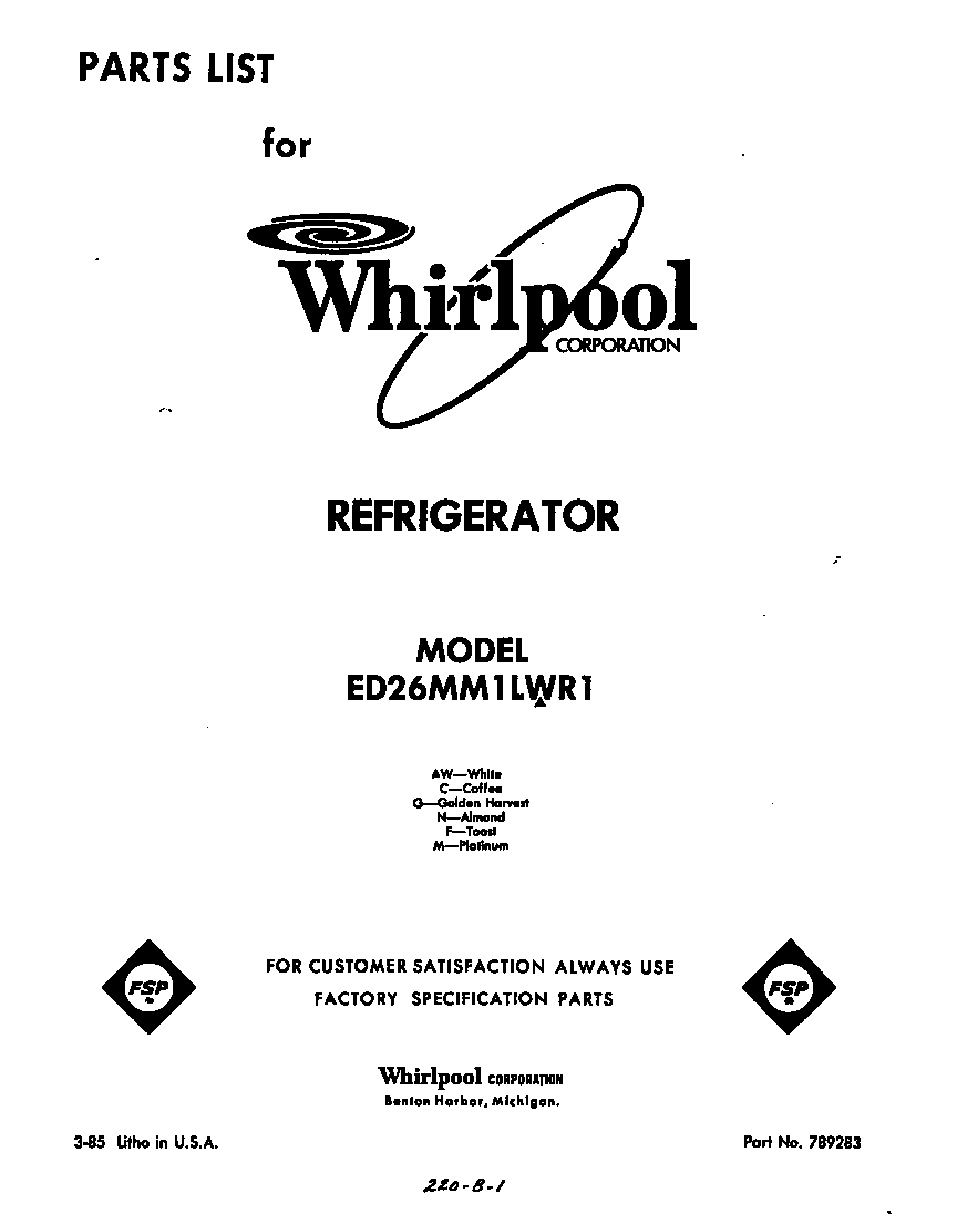 Whirlpool ED26MM1LWR1 front cover diagram