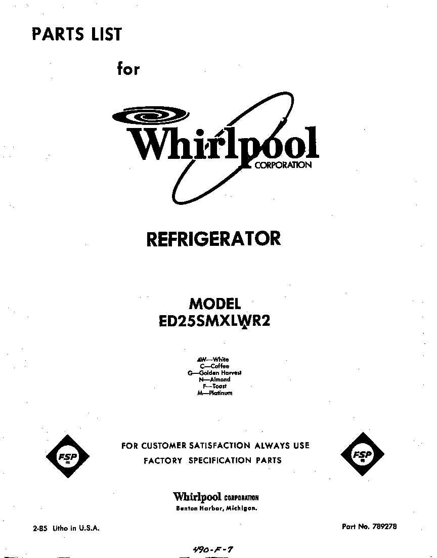 Whirlpool ED25SMXLWR2 front cover diagram