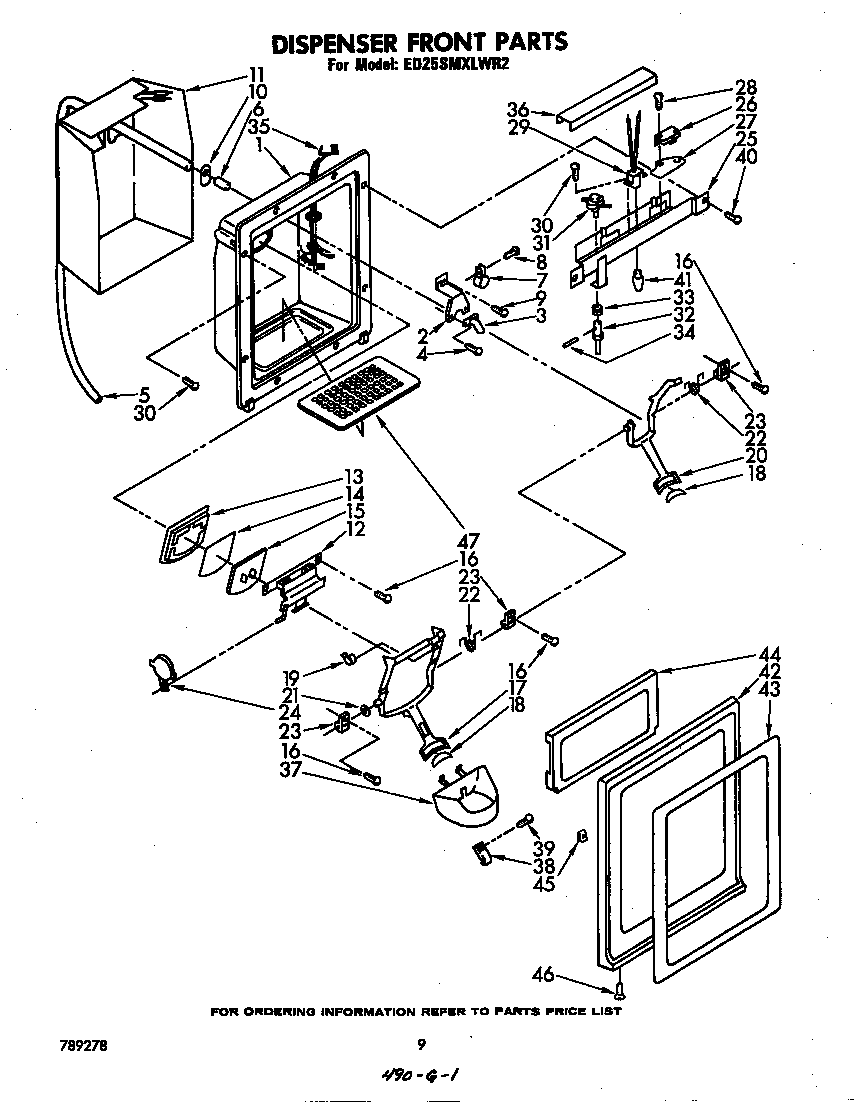 Whirlpool ED25SMXLWR2 dispenser front diagram