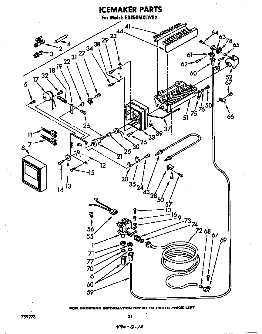 Whirlpool ED25SMXLWR2 icemaker diagram