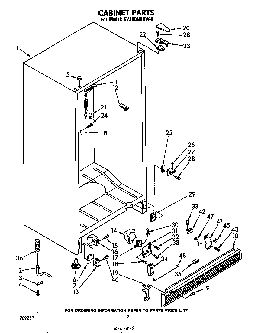 Whirlpool EV200NXRW0 cabinet diagram