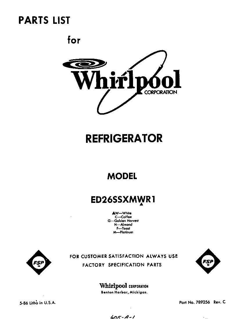 Whirlpool ED26SSXMWR1 front cover diagram