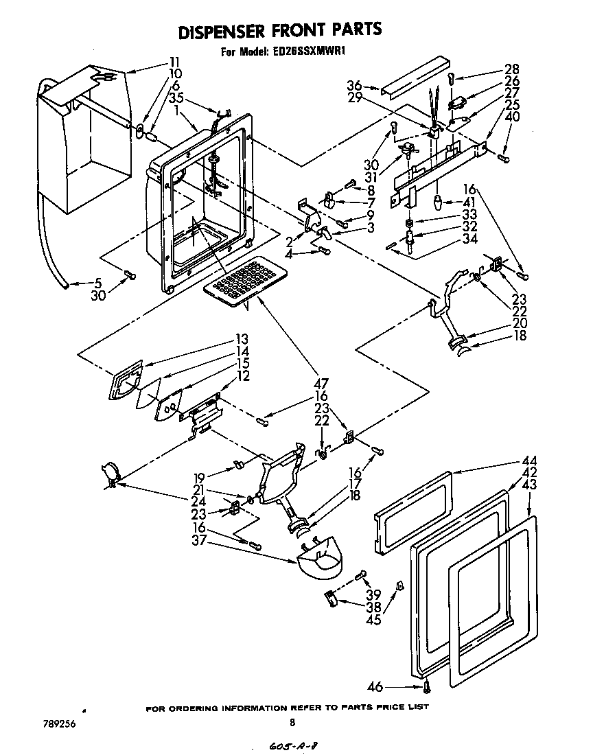 Whirlpool ED26SSXMWR1 dispenser front diagram