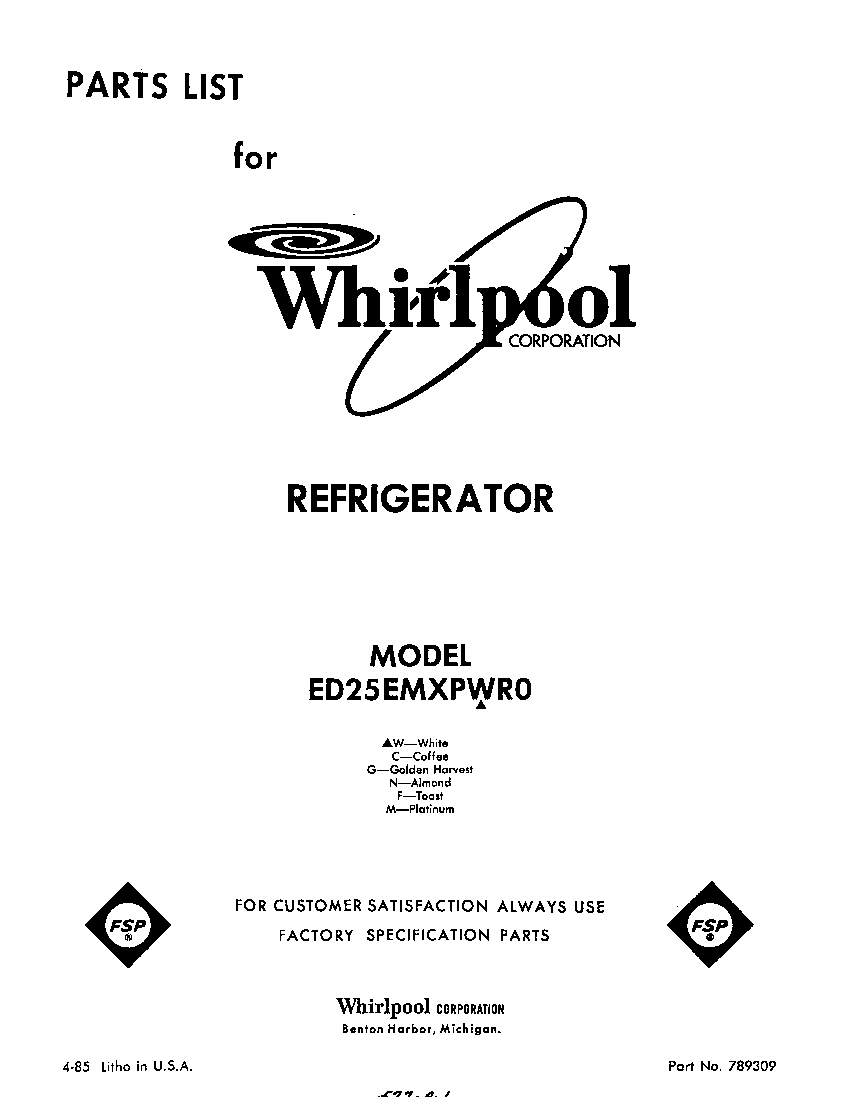 Whirlpool ED25EMXPWR0 front cover diagram