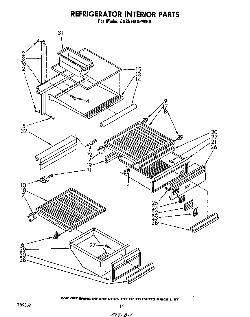 Whirlpool ED25EMXPWR0 refrigerator interior diagram