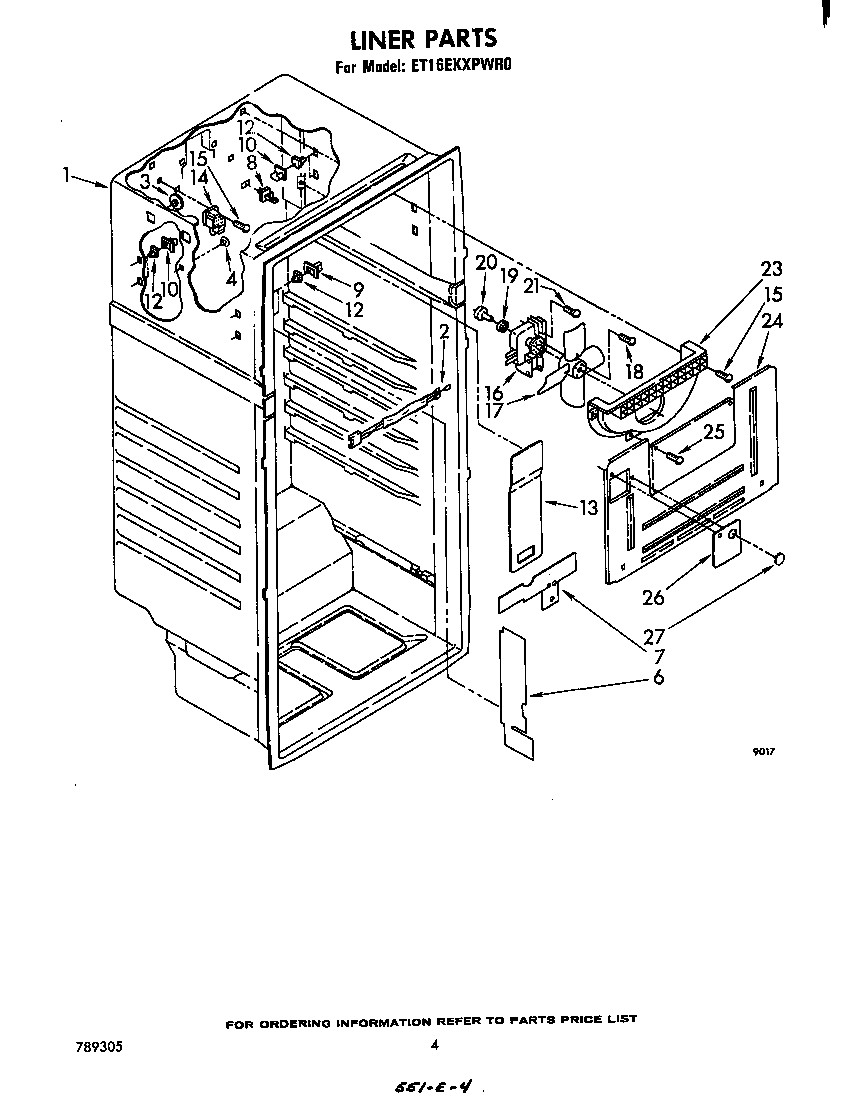 Whirlpool ET16EKXPWR0 liner diagram
