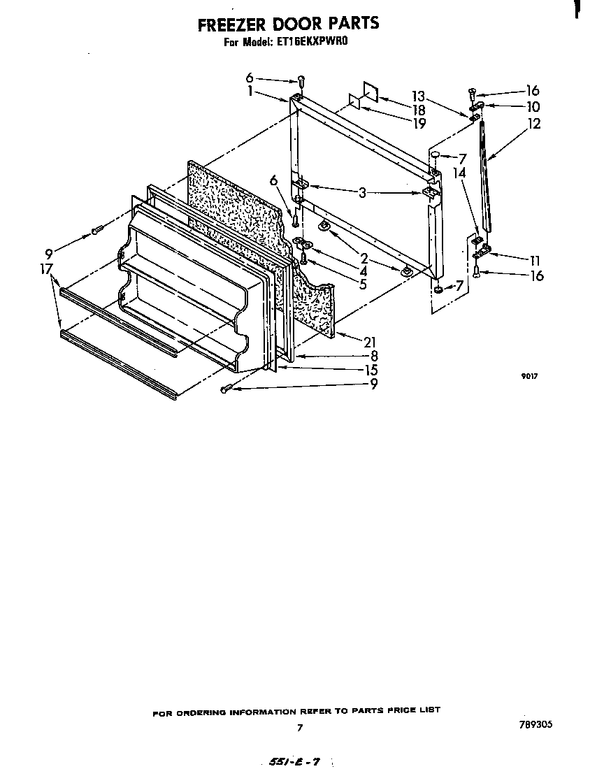 Whirlpool ET16EKXPWR0 freezer door diagram