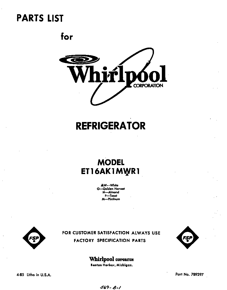 Whirlpool ET16AK1MWR1 front cover diagram