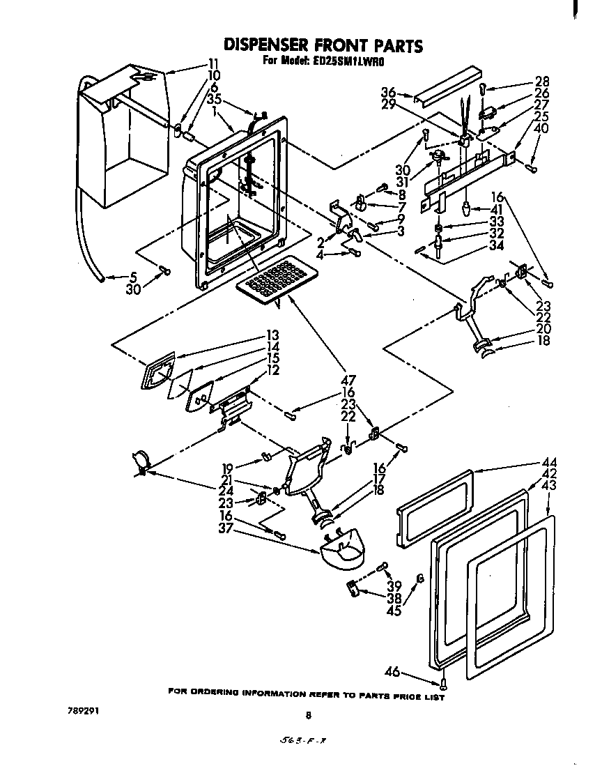Whirlpool ED25SM1LWR0 dispenser front diagram