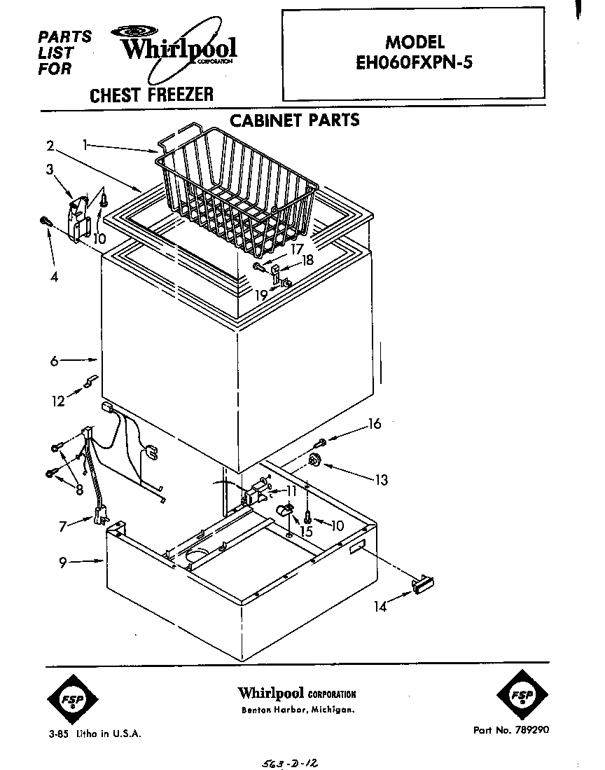 Whirlpool EH060FXPN5 cabinet parts diagram