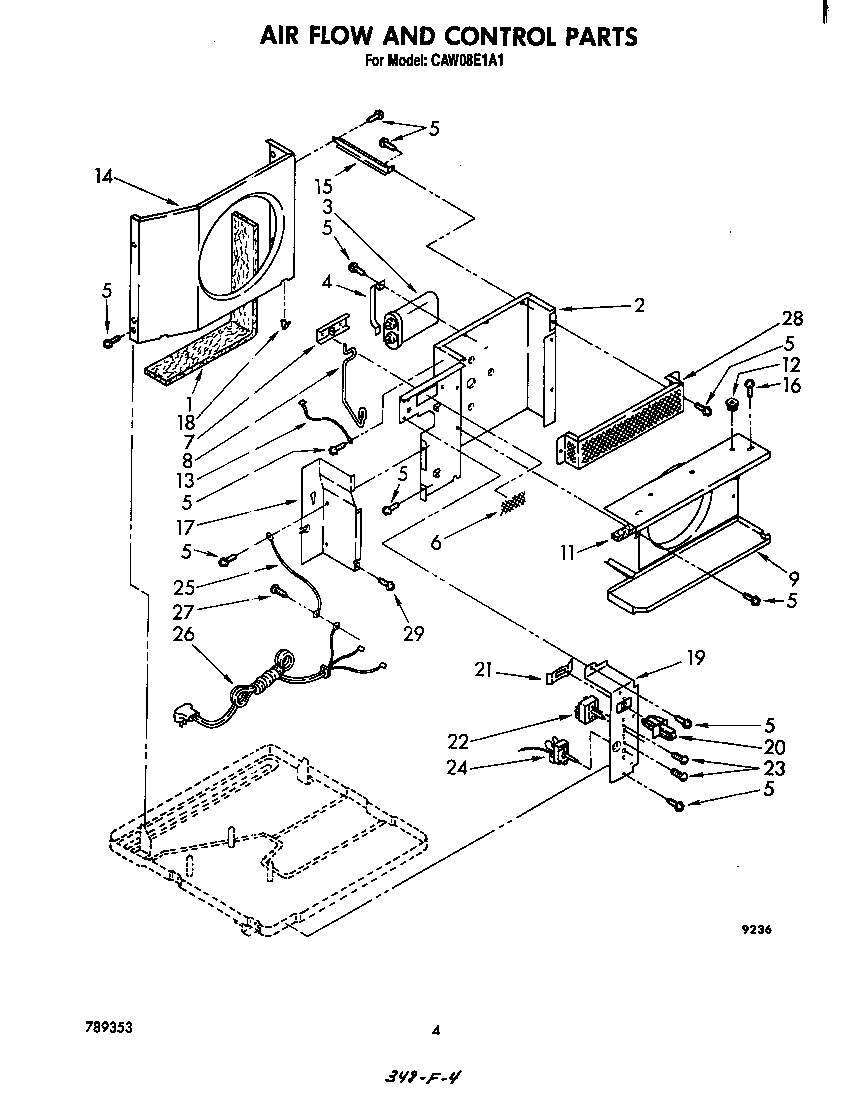 Whirlpool CAW08E1A1 air flow and control parts diagram