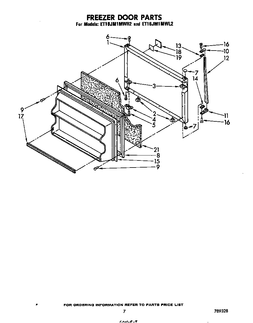 Whirlpool ET16JM1MWR2 freezer door diagram