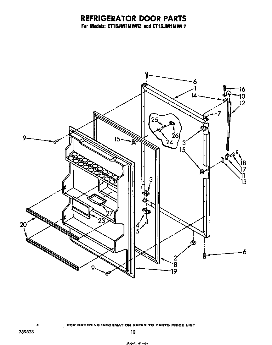 Whirlpool ET16JM1MWR2 refrigerator door diagram