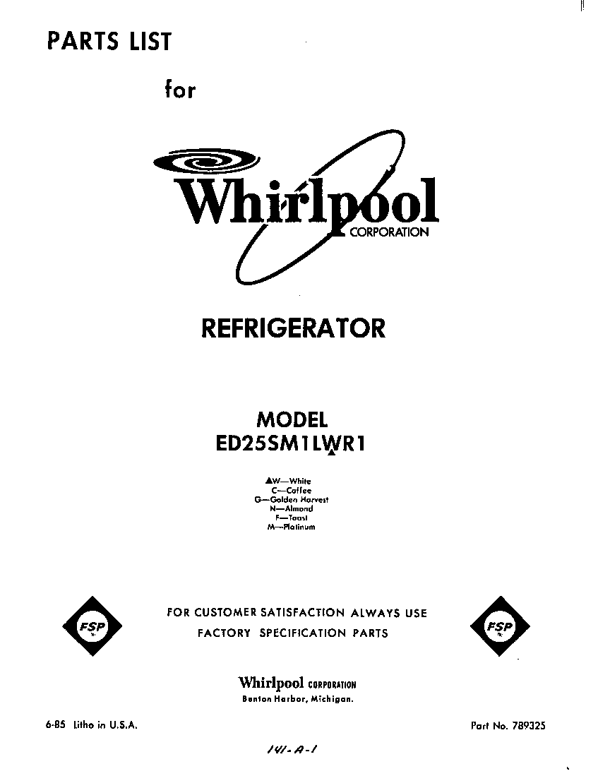 Whirlpool ED25SM1LWR1 front cover diagram