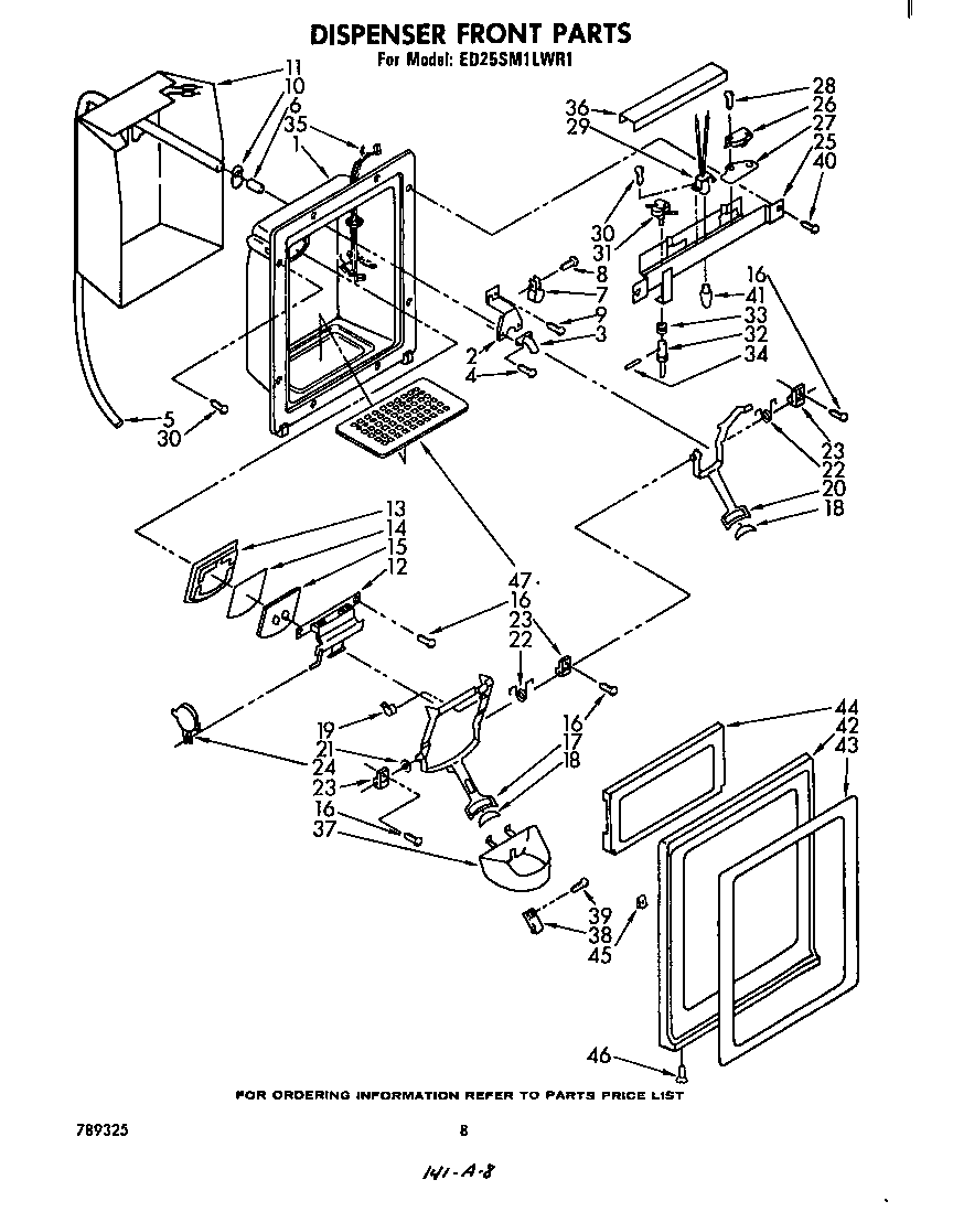 Whirlpool ED25SM1LWR1 dispenser front diagram