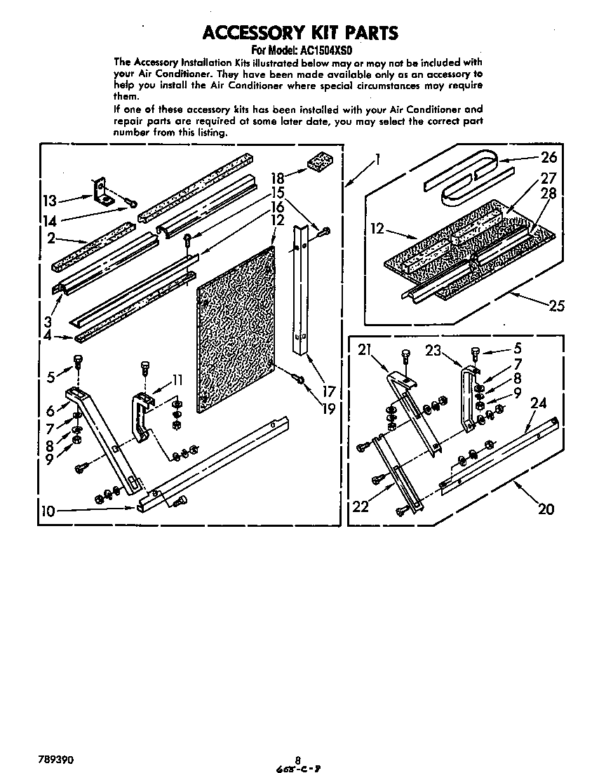 Whirlpool AC1504XS0 accessory kit diagram