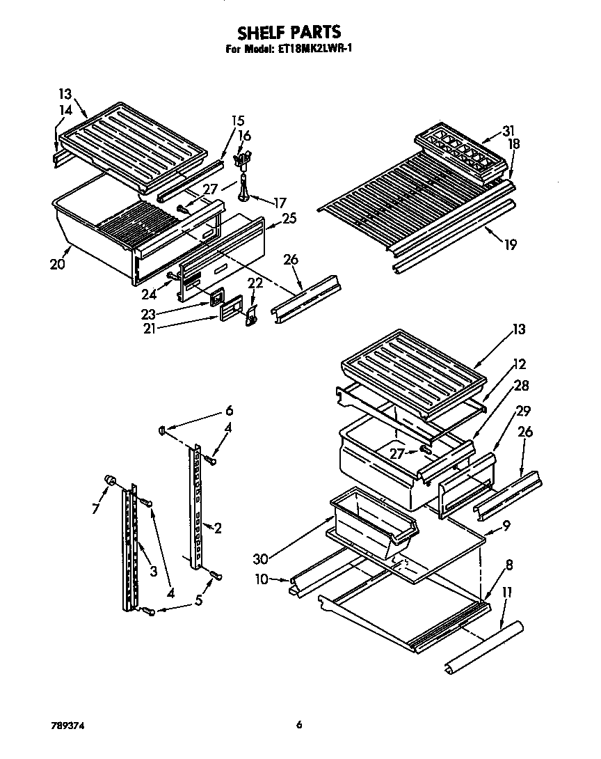 Whirlpool ET18MK2LWR1 shelf diagram