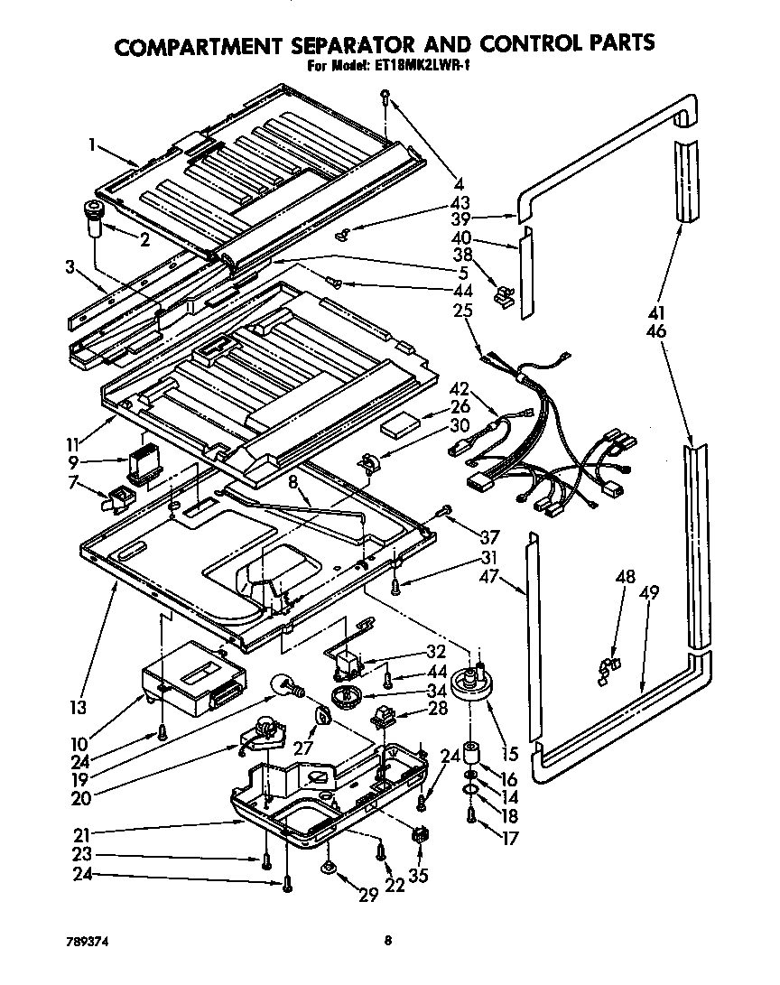 Whirlpool ET18MK2LWR1 compartment separator and controls diagram
