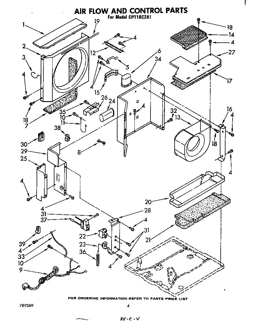 Whirlpool CPT18C2A1 air flow and control diagram