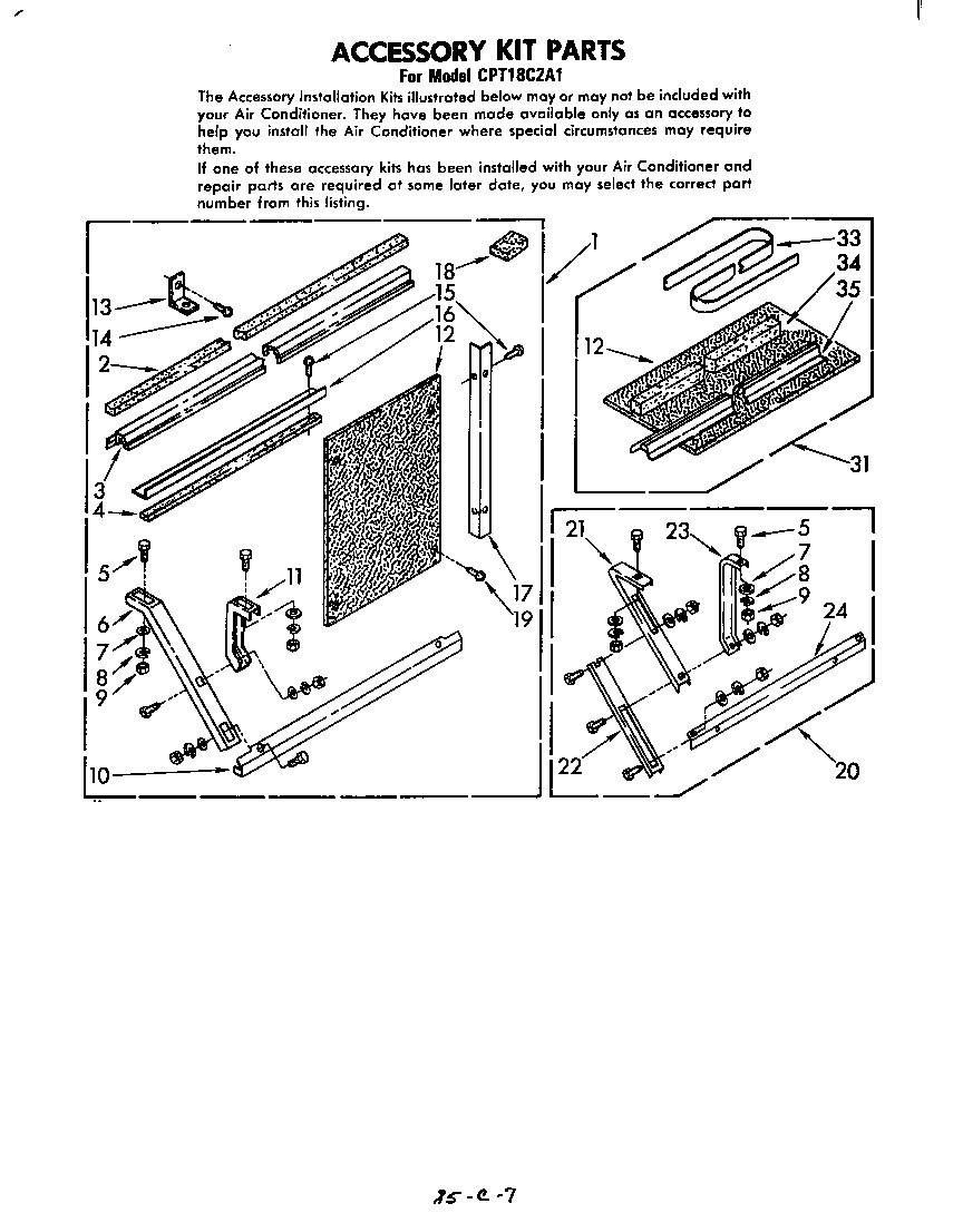 Whirlpool CPT18C2A1 accessory kit diagram
