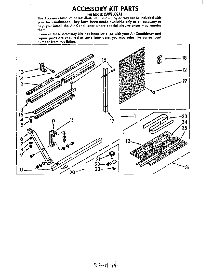 Whirlpool CAW25C2A1 accessory kit diagram