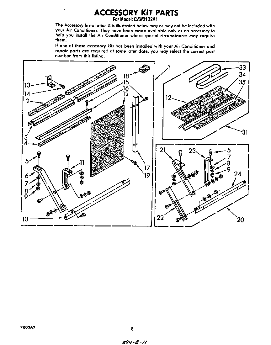 Whirlpool CAW21D2A1 accessory kit diagram