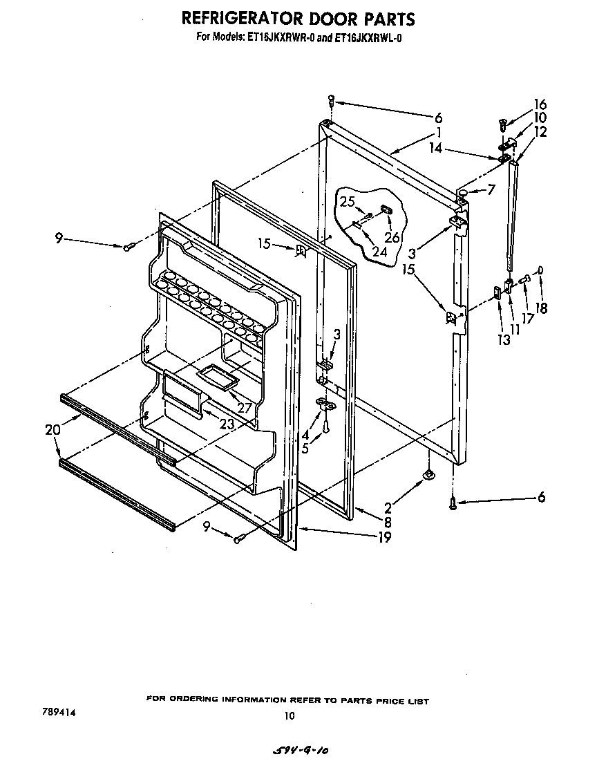 Whirlpool ET16JKXRWR0 refrigerator door diagram