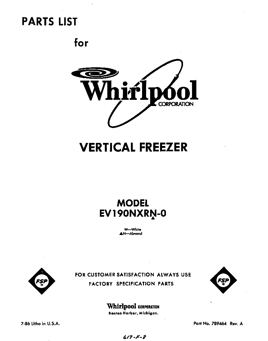 Whirlpool EV190NXRN0 front cover diagram