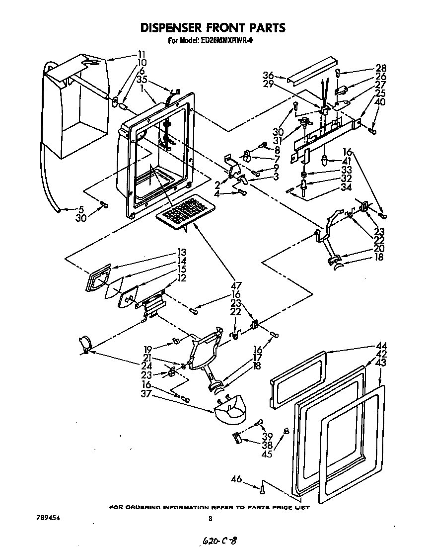Whirlpool ED26MMXRWR0 dispenser front diagram