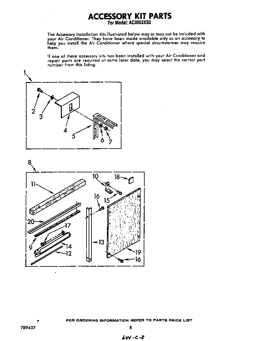 Whirlpool AC0802XS0 accessory kit diagram