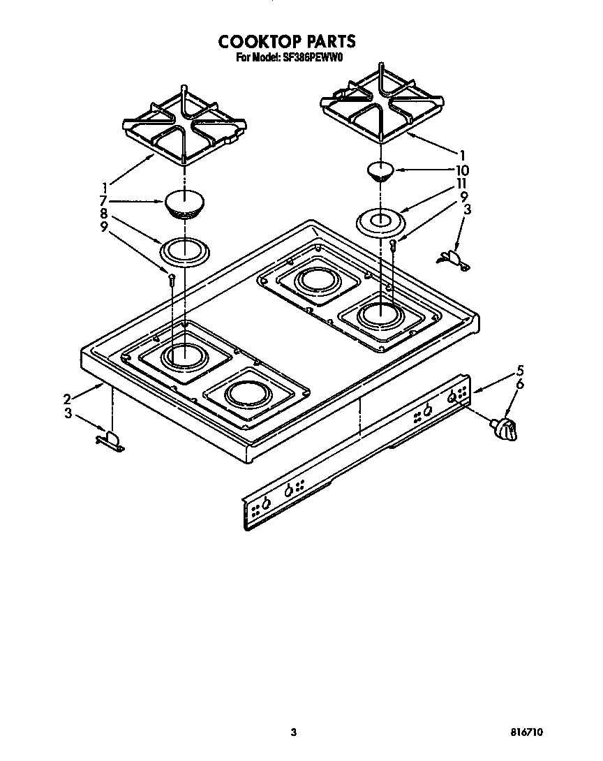 Whirlpool SF386PEWW0 cooktop diagram