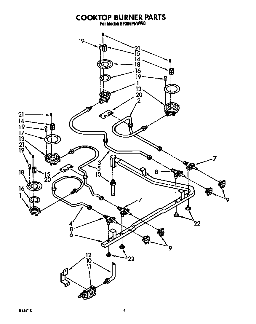 Whirlpool SF386PEWW0 cooktop burner diagram