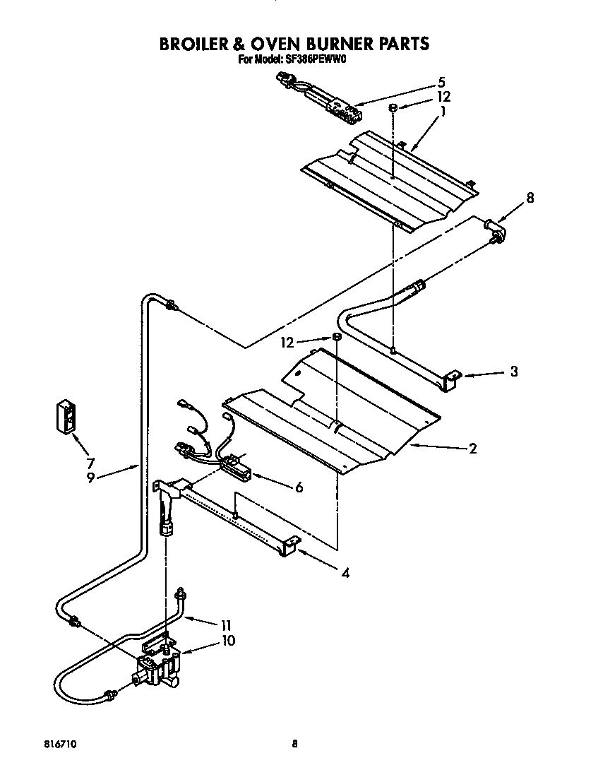 Whirlpool SF386PEWW0 broiler and oven burner diagram