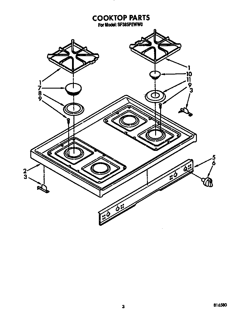 Whirlpool SF385PEWW0 cooktop diagram