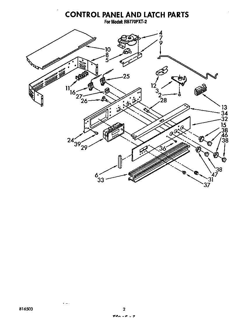 Whirlpool RB770PXT2 control panel and latch diagram